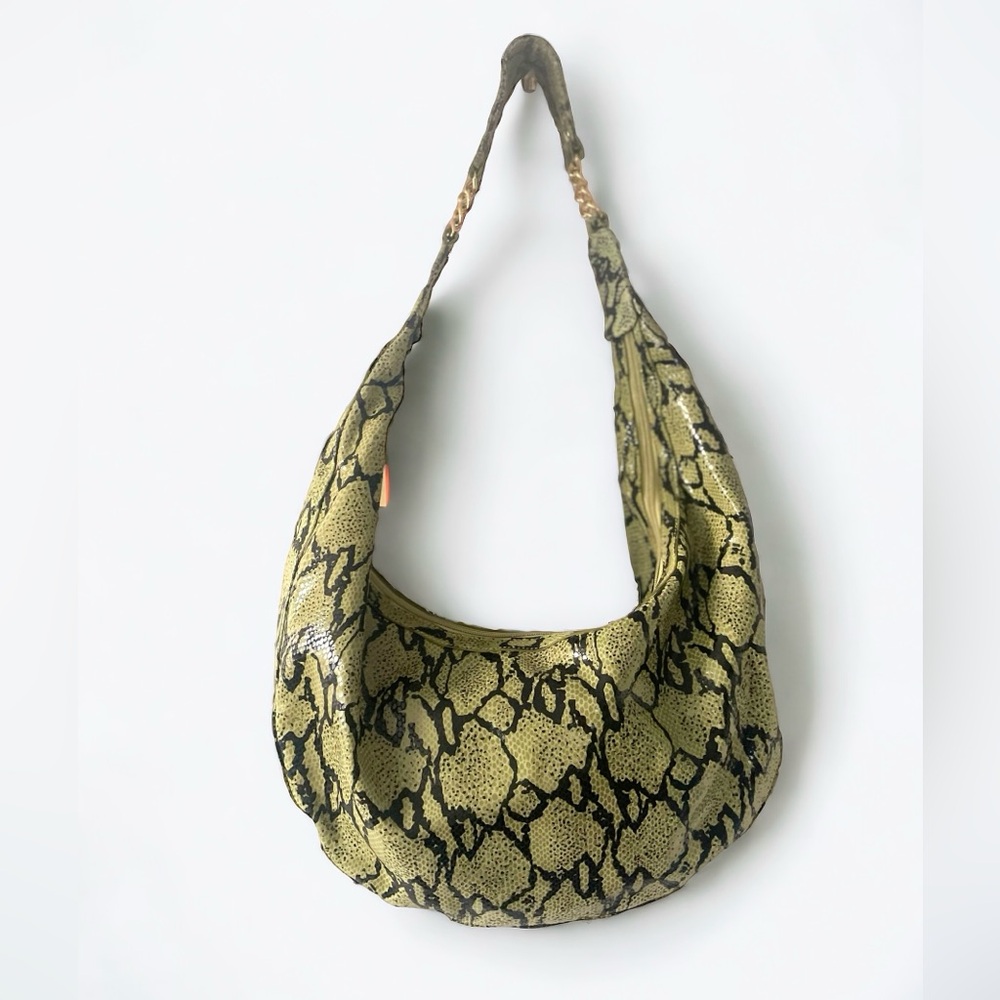Lime Green Snakeskin Large Hobo Cresant shoulder bag